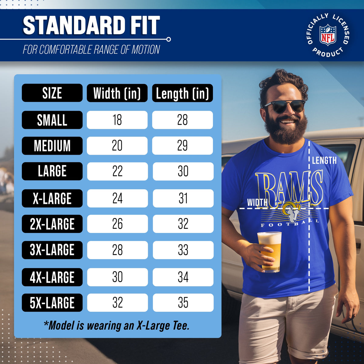 Los Angeles Rams NFL Adult Overtime Blueprint Tagless Tee Unisex - Royal