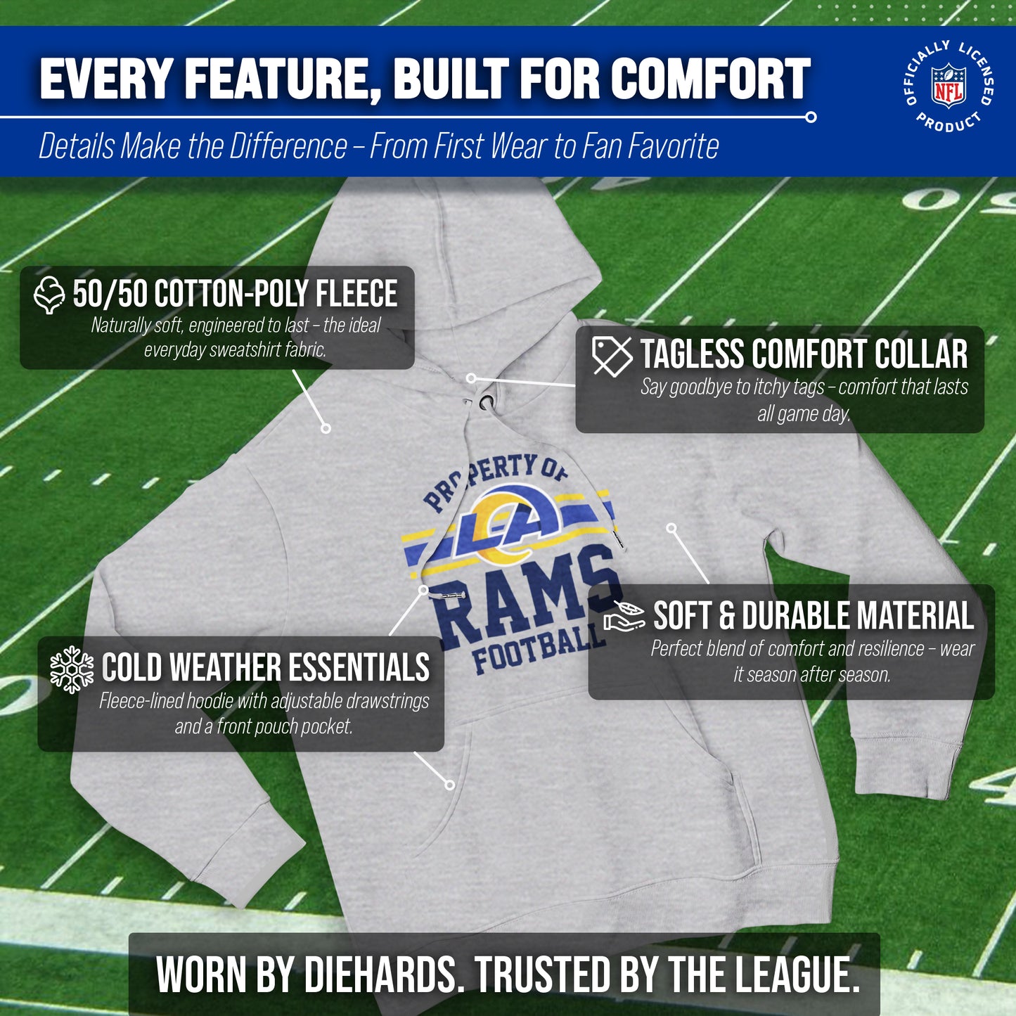 Los Angeles Rams Property Of Fleece Hoodie - Sport Gray