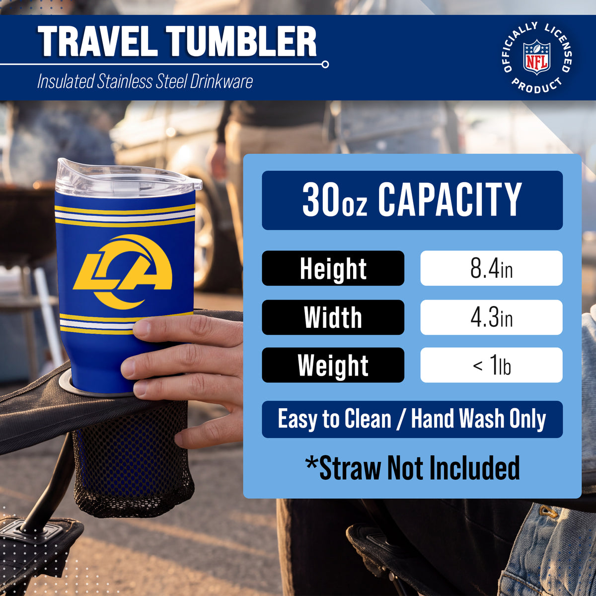 Los Angeles Rams 30 oz Stripe Powder Coat Tumbler | NFL Stainless - Royal