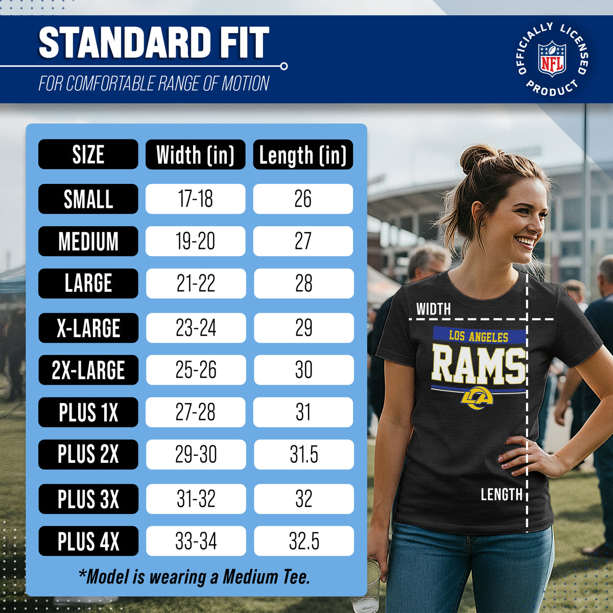 Los Angeles Rams Women's NFL Charcoal Tagless T-Shirt Cotton Blend - Charcoal