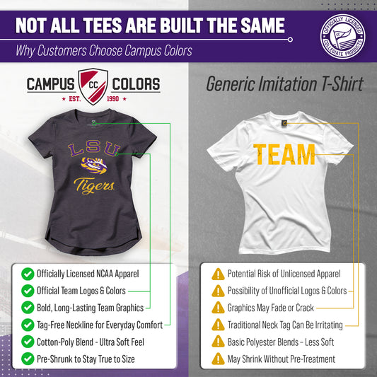 LSU Tigers Women's NCAA Tailgate T-Shirt Tag-Free Soft Heathered Tee - Black Heather