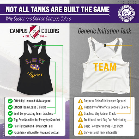 LSU Tigers Women's Tailgate Racerback Tank Top NCAA Licensed Sleeveless - Black Heather