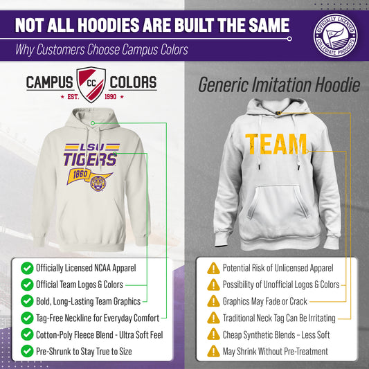 LSU Tigers NCAA Varsity Club Pennant Hoodie Fleece Men Women - Off White