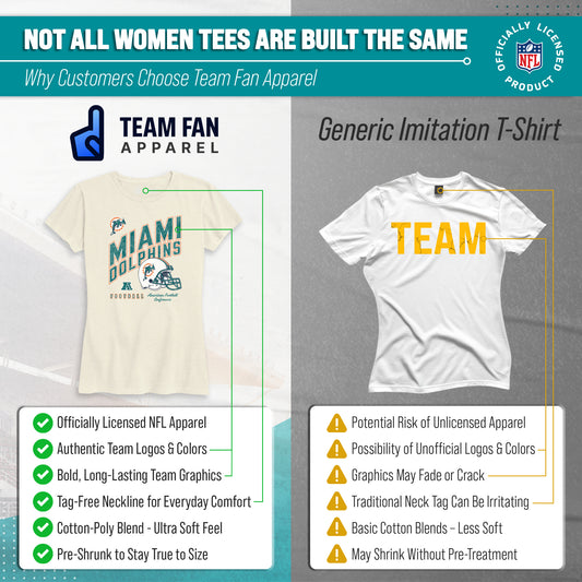 Miami Dolphins NFL Womens Distressed Helmet Tag-Less Soft T-Shirt - Birch