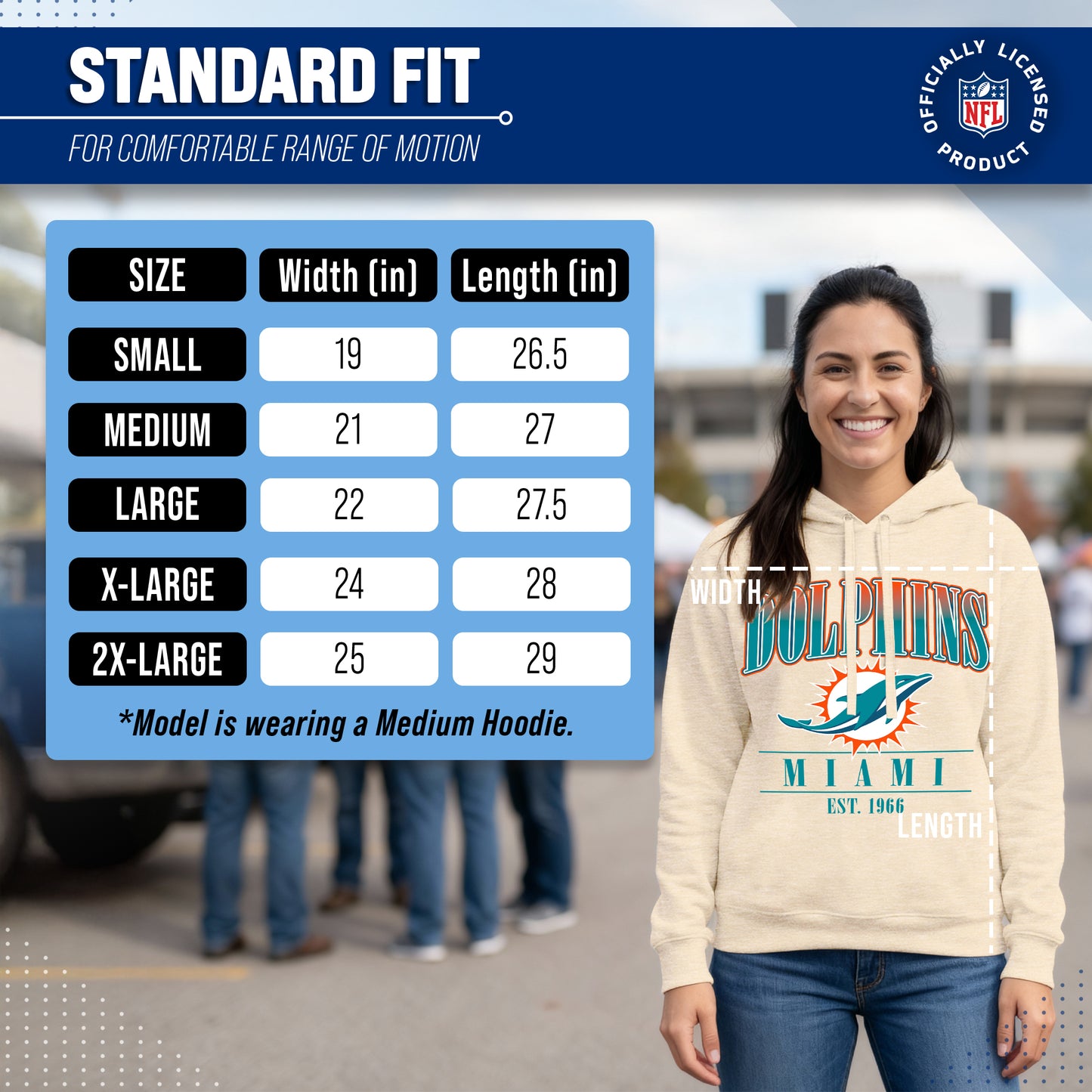 Miami Dolphins Team Fan Apparel NFL Women's Starstruck Fleece Pullover Hoodie - Cream