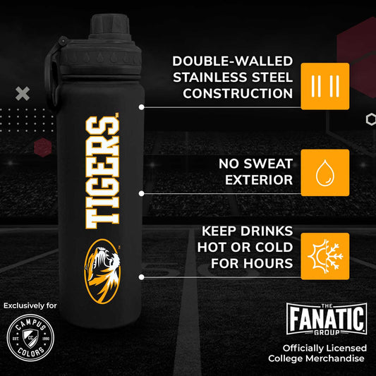 Missouri Tigers Stainless Steel Water Bottle 24 oz Insulated - Black