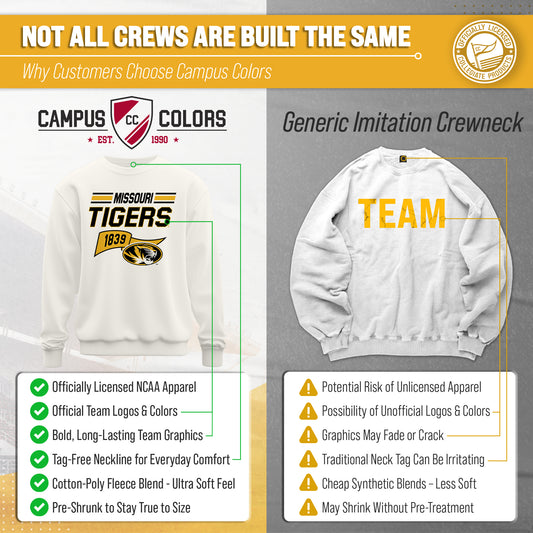 Missouri Tigers Varsity Pennant Crewneck Sweatshirt Men Women Fleece - Off White