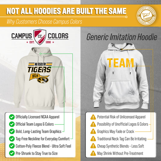 Missouri Tigers NCAA Varsity Club Pennant Hoodie Fleece Men Women - Off White