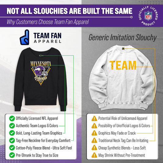 Minnesota Vikings NFL Womens Retro Triangle French Terry Slouchy Top- Raglan Sleeves - Heather Charcoal