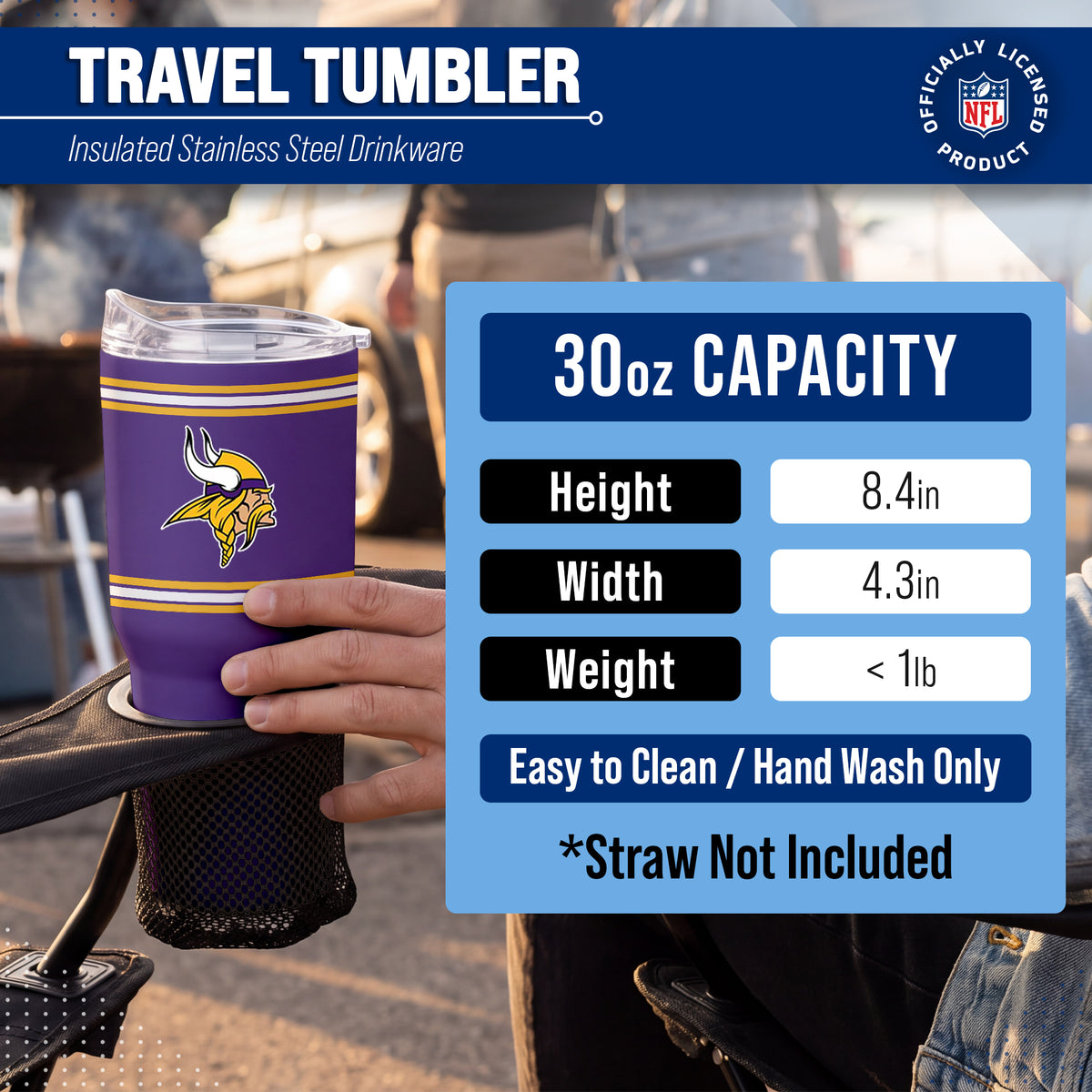 Minnesota Vikings 30 oz Stripe Powder Coat Tumbler | NFL Stainless - Purple