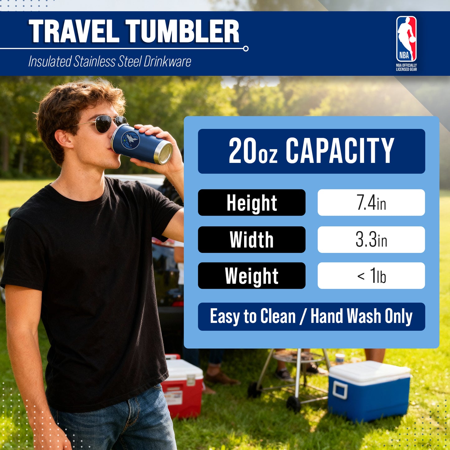 Minnesota Timberwolves NBA Basketball 20oz Stainless Steel Vacuum Insulated Game Day Tumbler with Silicone Grip - Navy
