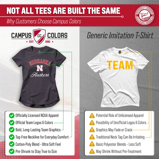 Nebraska Cornhuskers Women's NCAA Tailgate T-Shirt Tag-Free Heathered Tee - Black Heather