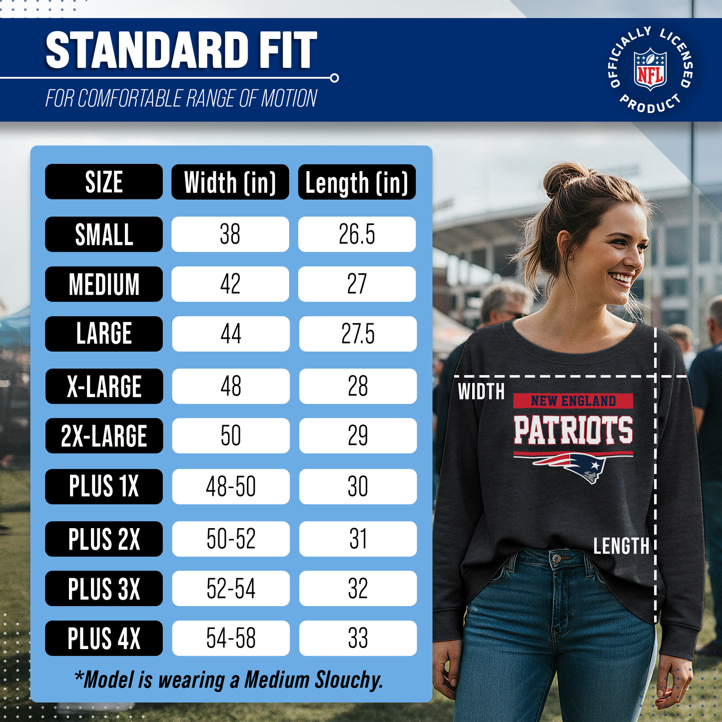 New England Patriots NFL Womens Team Block French Terry Slouchy Top - Charcoal