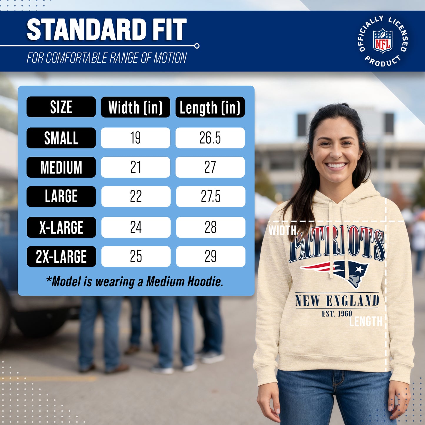 New England Patriots Ladies NFL Starstruck Fleece Pullover Hooded Sweatshirt - Cream