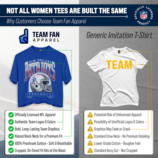 New England Patriots Women's Franchise Helmet Crop T-Shirt Mock Neck - Royal