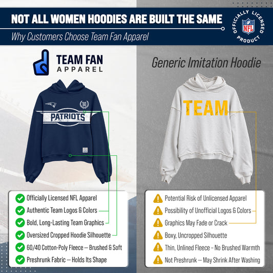 New England Patriots NFL Women's Franchise Oversized Crop Hoodie Fleece - Navy