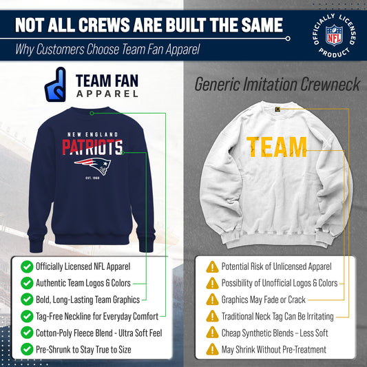 New England Patriots NFL Color Block Fleece Crewneck - Navy