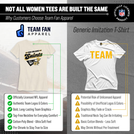 New Orleans Saints NFL Womens Vintage Charm T-Shirt Short Sleeve - Birch
