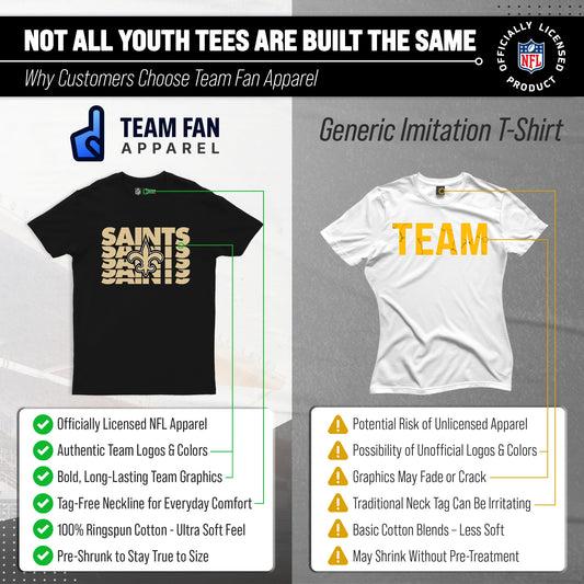 New Orleans Saints NFL Youth Repeating Logo Football T-Shirt - Black