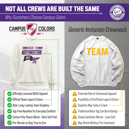 Northwestern Wildcats Varsity Pennant Crewneck Sweatshirt Men Women Fleece - Off White