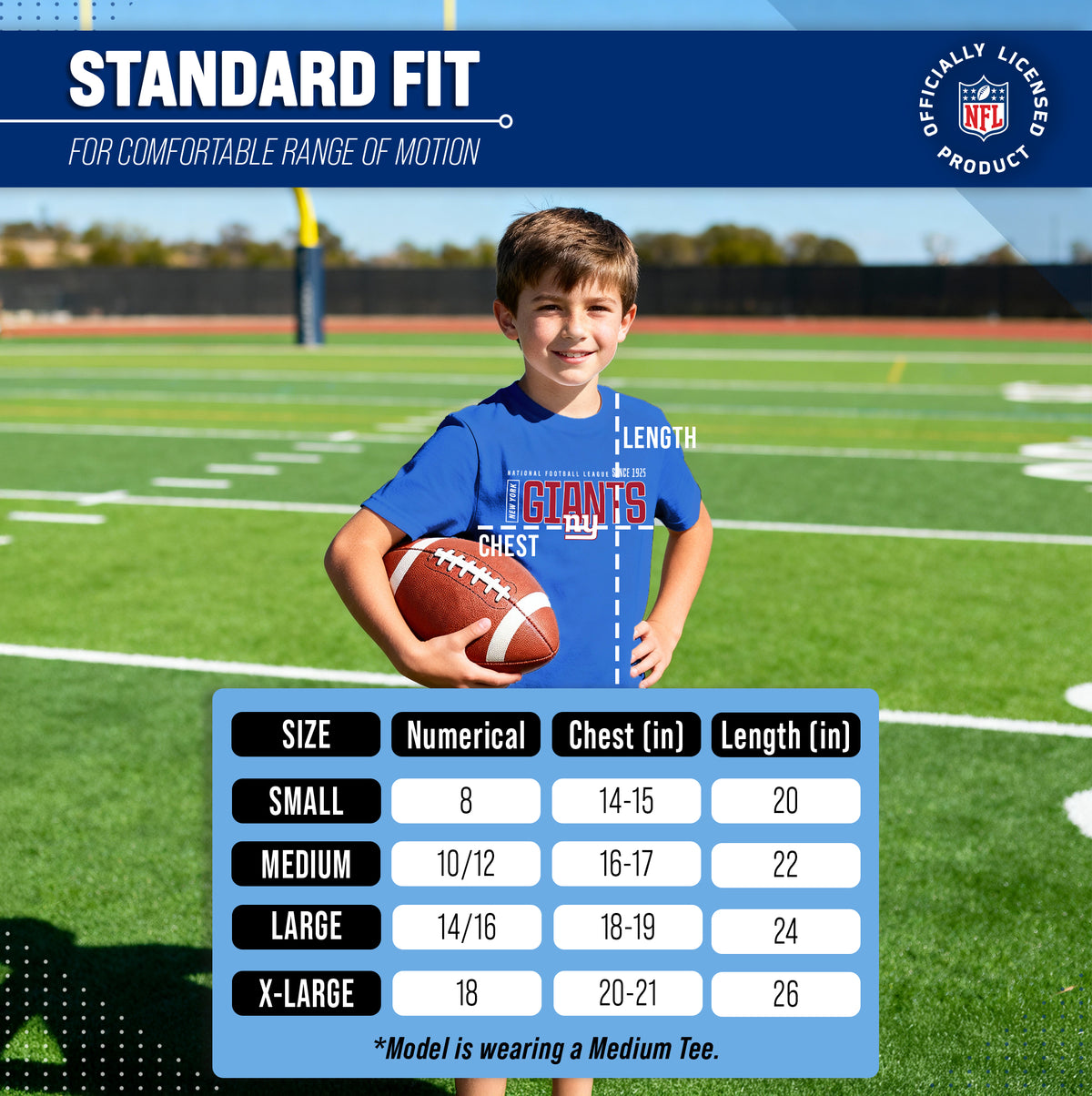 New York Giants NFL Youth Modern Endzone T-Shirt Boys Girls Short Sleeve - Royal