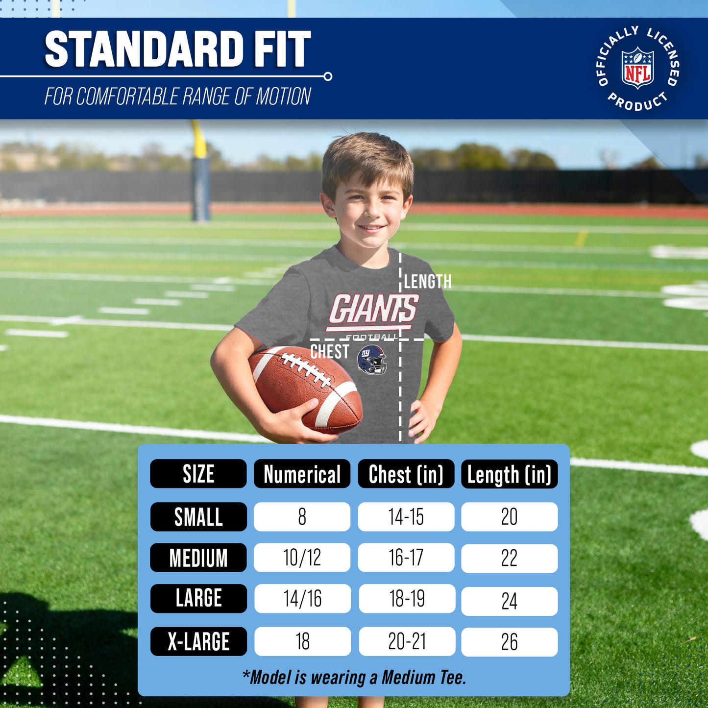 New York Giants NFL Youth Football Helmet Tagless T-Shirt - Charcoal