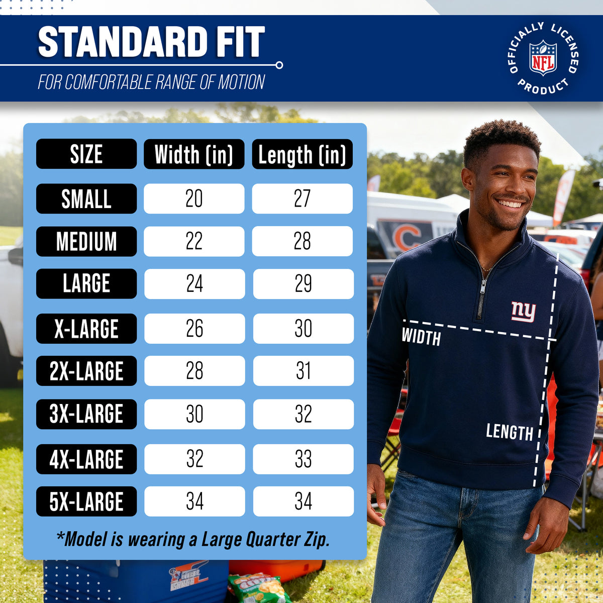 New York Giants NFL Quarter Zip Fleece Pullover Unisex Sweatshirt - Navy
