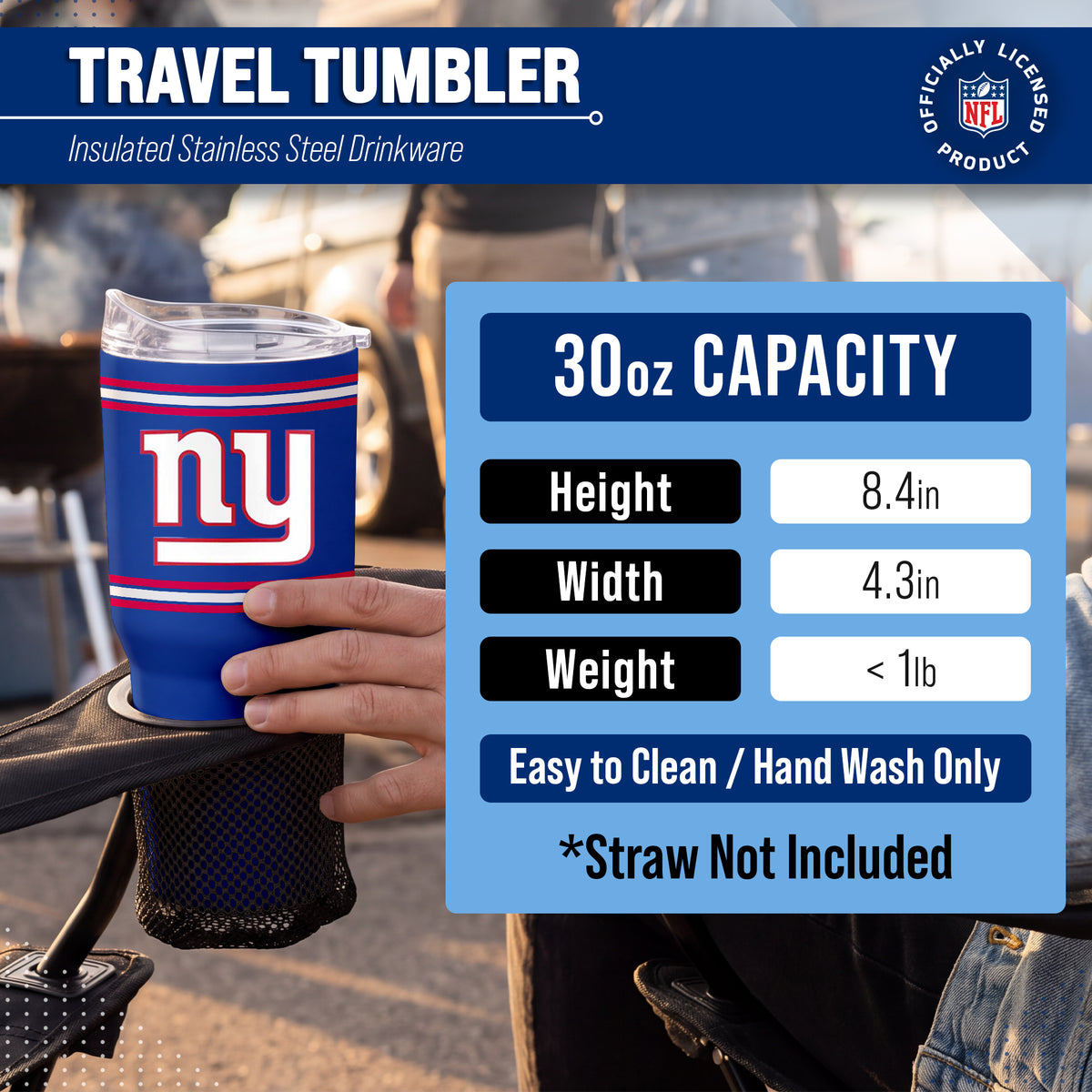 New York Giants 30 oz Stripe Powder Coat Tumbler | NFL Stainless - Royal