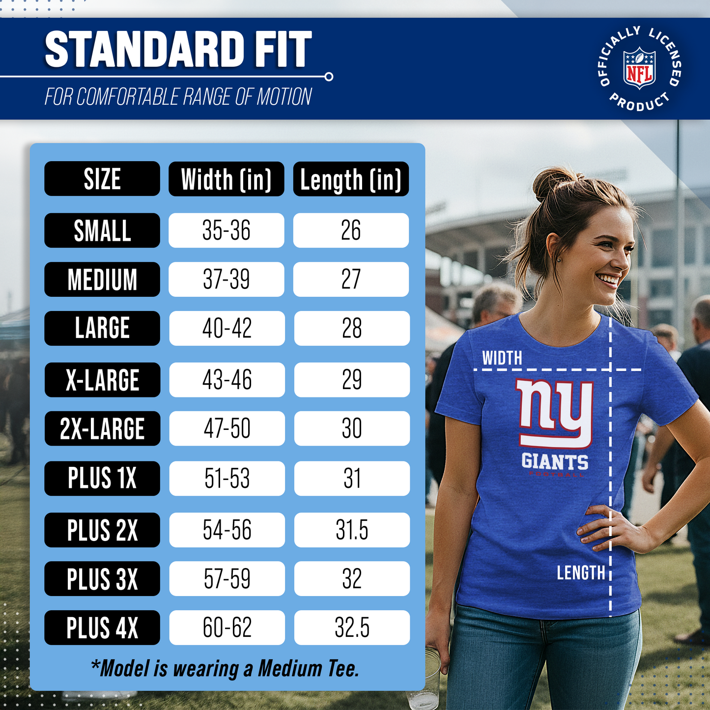 New York Giants Women's NFL Big Logo Cotton T-Shirt - Royal