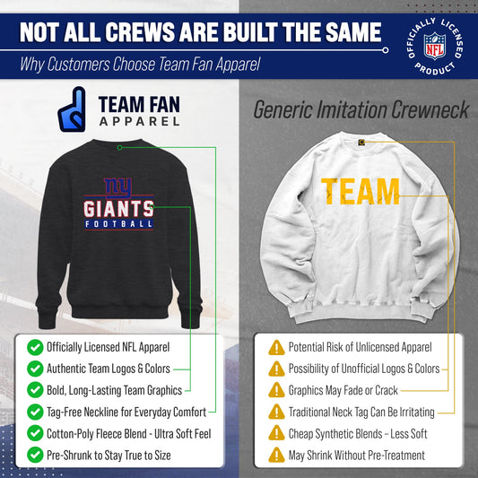 New York Giants True Fan Crewneck Sweatshirt Men Women Fleece NFL - Charcoal