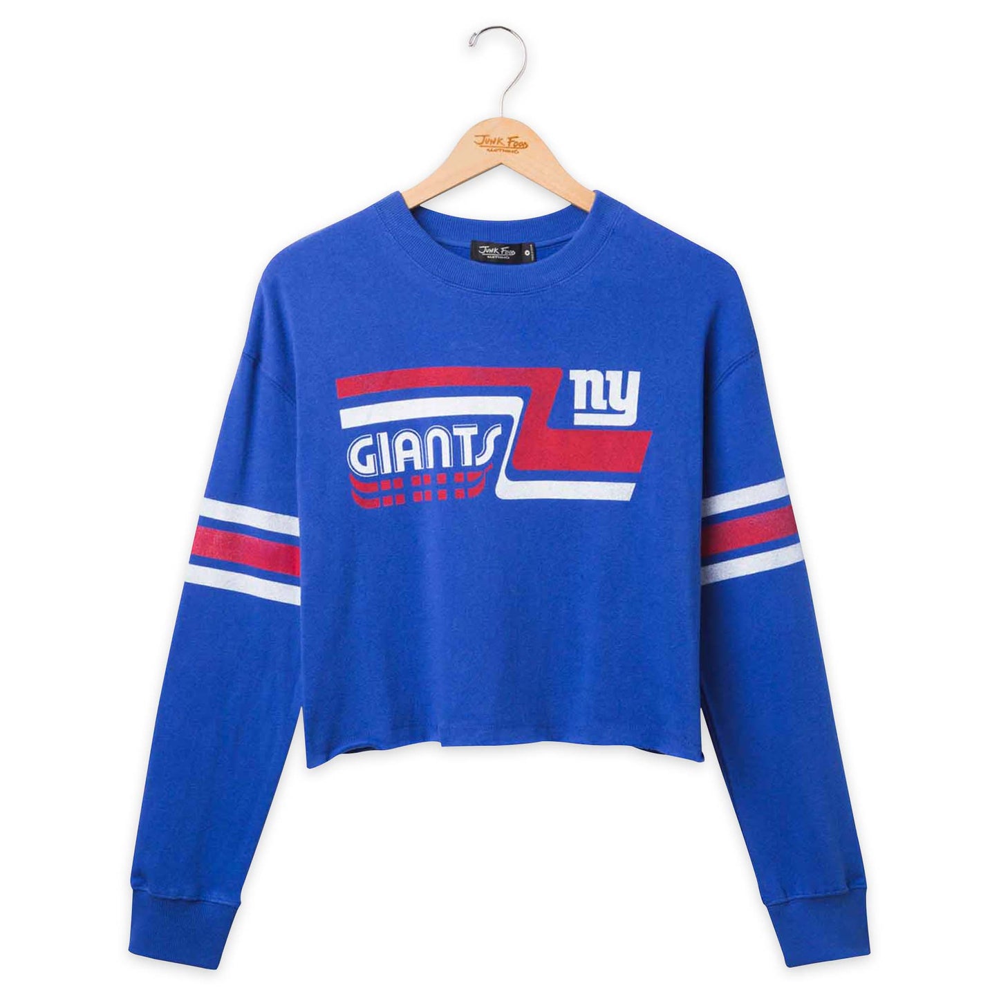 New York Giants Junk Food NFL Women's Franchise Varsity Stripe Crop Crewneck - Royal