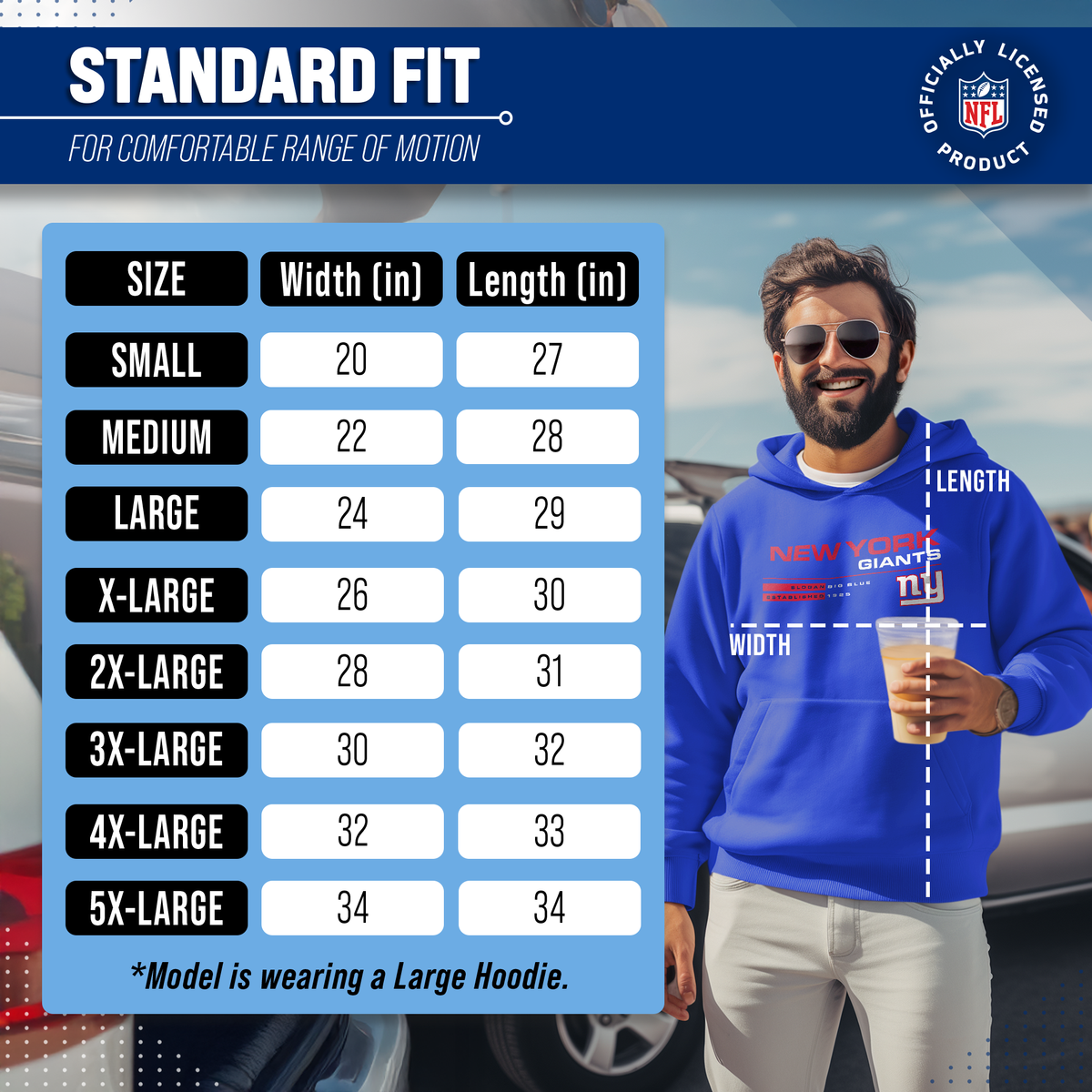 New York Giants Adult NFL Speed Stat Sheet Fleece Hooded Sweatshirt - Royal