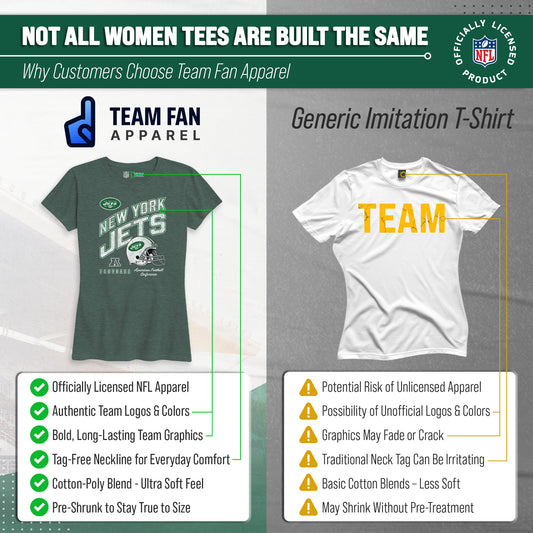 New York Jets NFL Womens Distressed Helmet Tag-Less Soft T-Shirt - Forest Green Heather