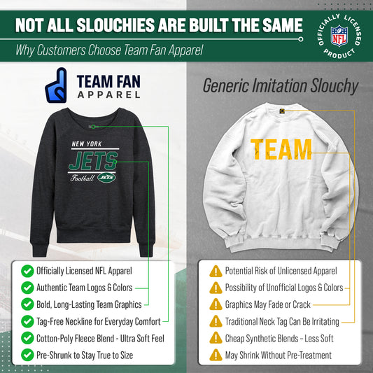 New York Jets NFL Womens Gameday French Terry Slouchy Top- Raglan Sleeves - Charcoal