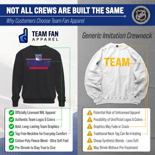 New York Rangers NHL True Fan Fleece Crewneck Sweatshirt Men Women - Charcoal