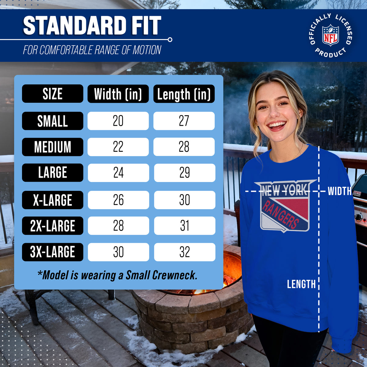 New York Rangers NHL Retro Logo Fleece Crewneck Sweatshirt Men Women - Royal Heather