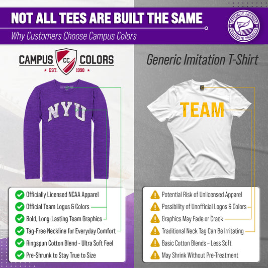 NYU Violets Logo Long Sleeve Shirt Men Women Unisex NCAA Licensed - Purple