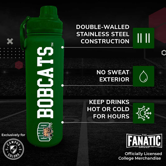 Ohio Bobcats Stainless Steel Water Bottle 24 oz Insulated - Green