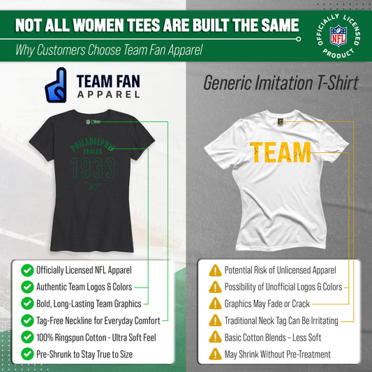 Philadelphia Eagles Women's Big Date T-Shirt NFL Short Sleeve Tee - Black