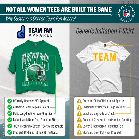 Philadelphia Eagles Women's Franchise Helmet Crop T-Shirt Mock Neck - Kelly Green
