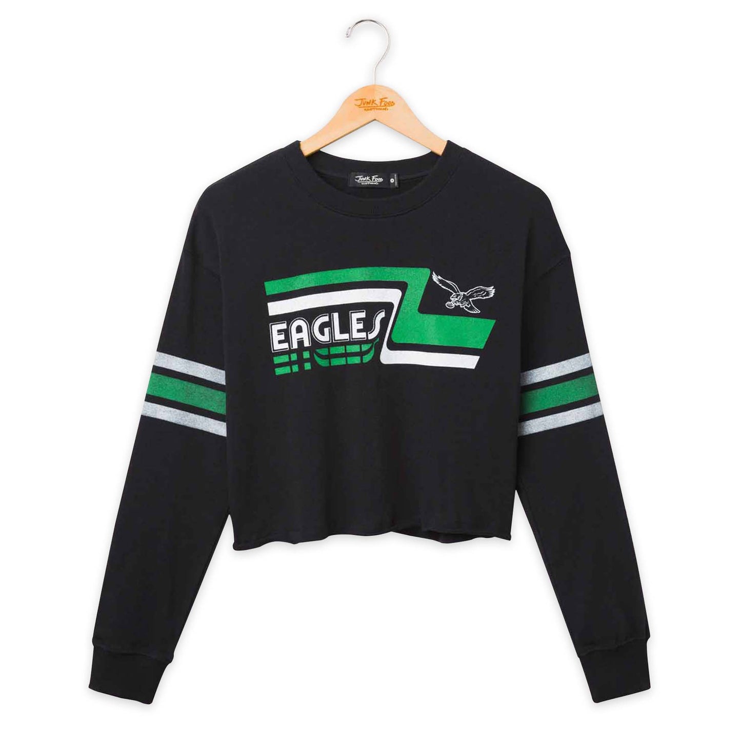 Philadelphia Eagles Junk Food NFL Women's Franchise Varsity Stripe Crop Crewneck - Black