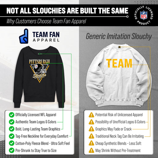 Pittsburgh Steelers NFL Womens Retro Triangle French Terry Slouchy Top- Raglan Sleeves - Heather Charcoal