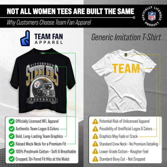 Pittsburgh Steelers Women's Franchise Helmet Crop T-Shirt Mock Neck - Black
