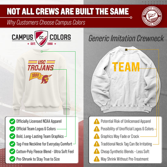 USC Trojans NCAA Varsity Pennant Crewneck Sweatshirt Men Women Fleece - Off White