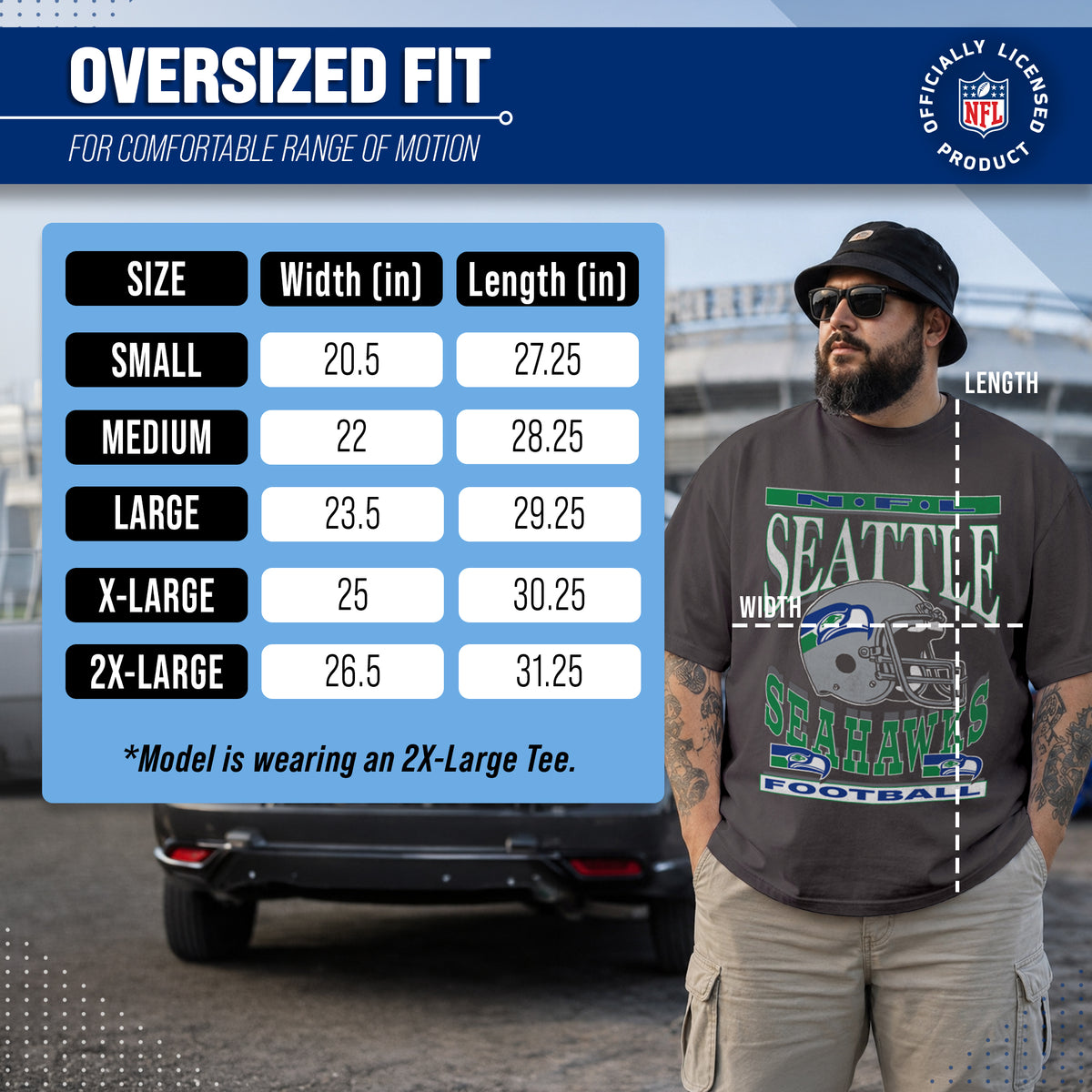 Seattle Seahawks NFL Franchise Oversized Cotton Tee Men Fan Short Sleeve - Black