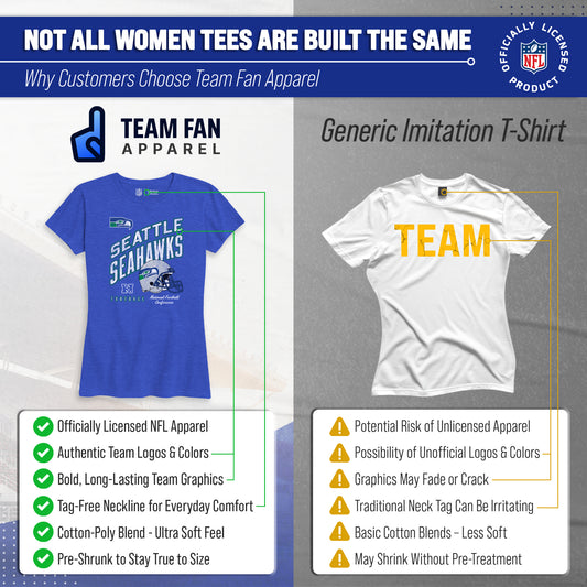 Seattle Seahawks NFL Womens Distressed Helmet Tag-Less Soft T-Shirt - Royal Heather