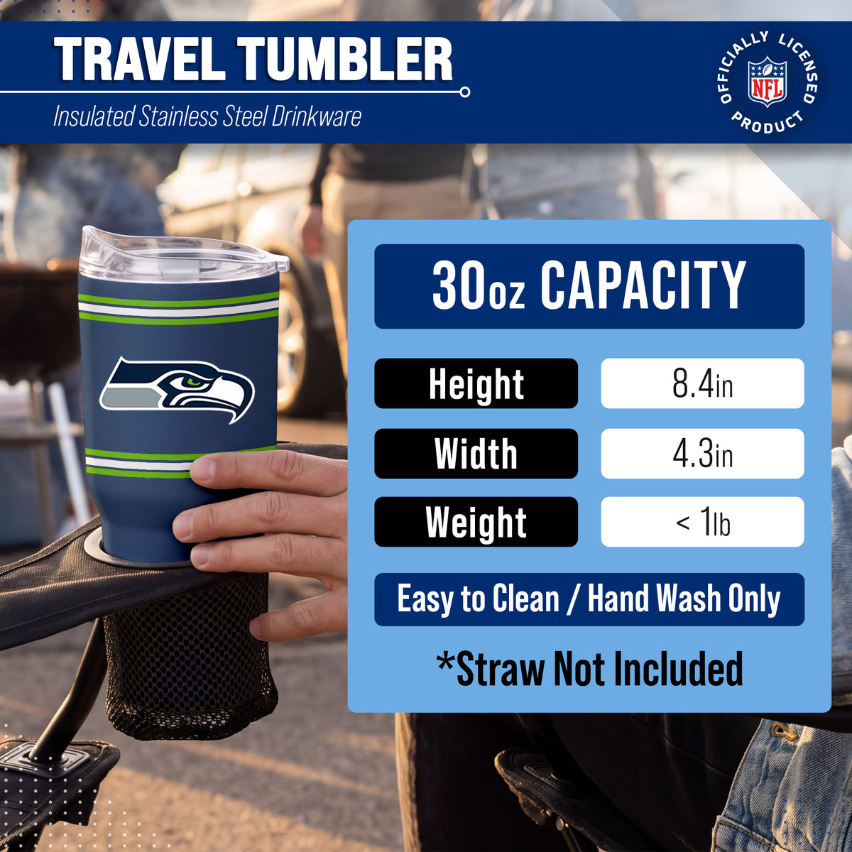 Seattle Seahawks 30 oz Stripe Powder Coat Tumbler | NFL Stainless - Navy