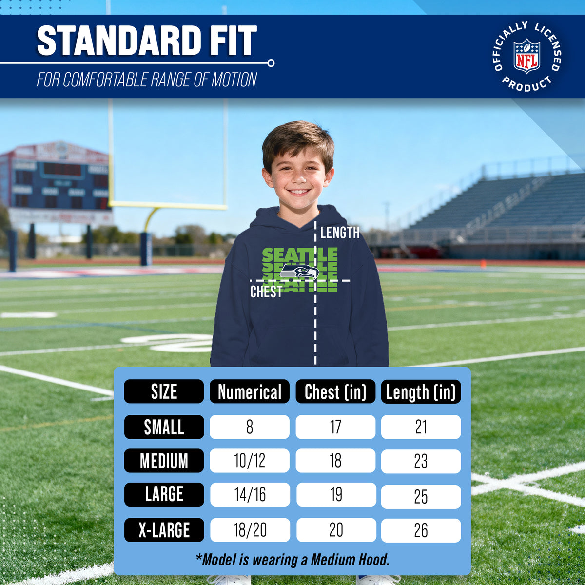 Seattle Seahawks NFL Youth Repeating Logo Football Fleece Hooded Sweatshirt - Navy