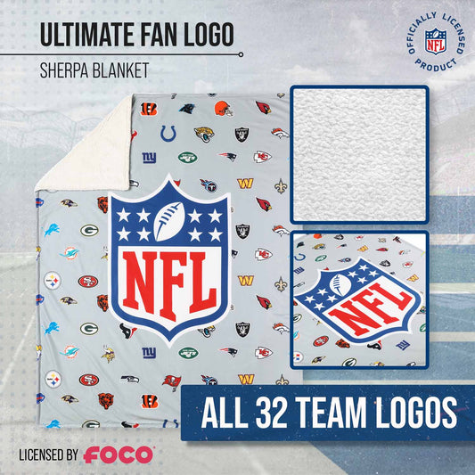 NFL Ultimate Football Fan All Team Logo Sherpa Blanket - Team Color