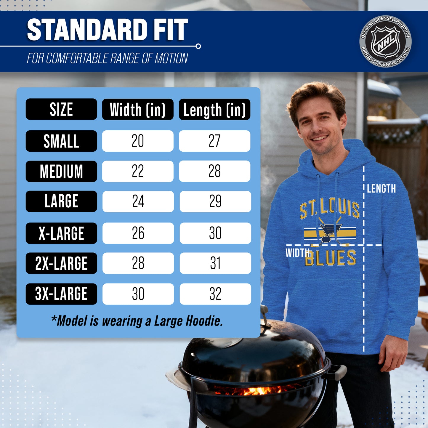 St. Louis Blues Adult NHL Faceoff Hockey Fleece Hooded Sweatshirt- Jersey Stripe - Royal
